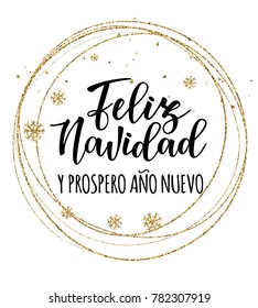 Vector illustration of a sketch greeting holiday red card and a circle frame decoration. 'Feliz Navidad y Prospero Ano Nuevo' Spanish Merry Christmas and Happy New Year.