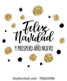 Vector illustration of a sketch greeting holiday card and tinsel. 'Feliz Navidad y Prospero Ano Nuevo' Spanish Merry Christmas and Happy New Year.