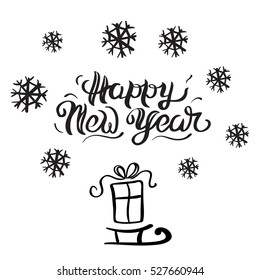 Vector illustration of a sketch greeting New Year's card with sled