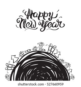 Vector illustration of a sketch greeting New Year's card