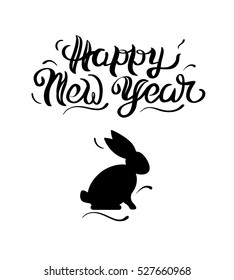 Vector illustration of a sketch greeting New Year's card with hare