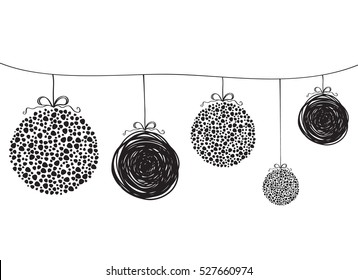 Vector illustration of a sketch greeting New Year's card with balls