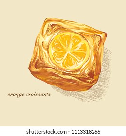 Vector illustration sketch. Hand drawn orange croissants