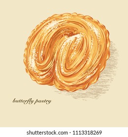 Vector illustration sketch. Hand drawn butterfly pastry