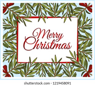 Vector illustration of sketch hand drawn  colorful poster Merry Christmas with Christmas tree. Vintage pine foliage, Christmas, Holiday background.