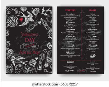 Vector illustration sketch hand drawn elements. Romantic, love, hearts, sweets, flowers, gifts. Card Valentine's day.
Vintage Menu.