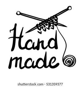 Vector illustration of a sketch hand made label with knitting needles