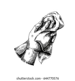 Vector illustration of a sketch of hands. Hands with a towel