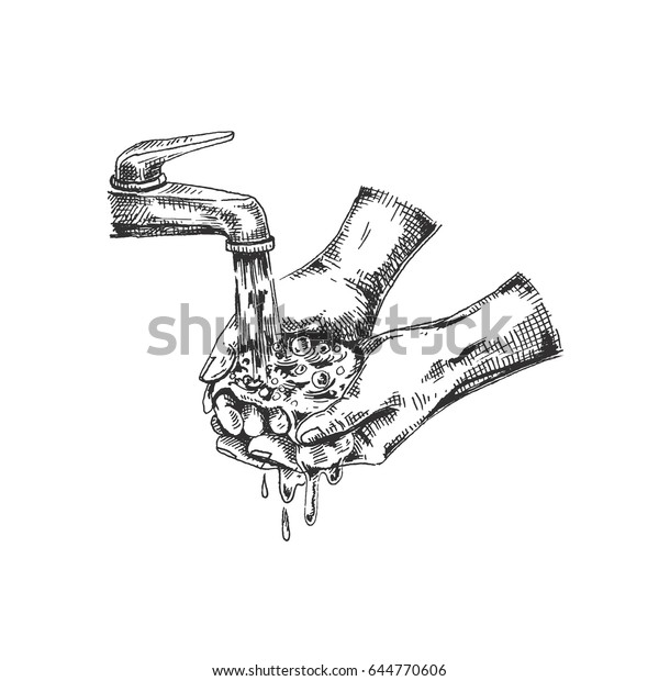 Vector Illustration Sketch Hands Hands Washing Stock Vector (Royalty