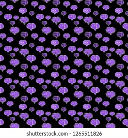 Vector illustration. Sketch heart elements on black, white and violet colors. Romantic seamless. Love repeated backdrop for girl, textile, clothes, wrapping paper. Valentine':s day.