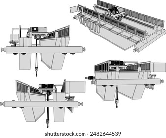 Vector illustration sketch of heavy equipment container cargo lifting machine design drawing