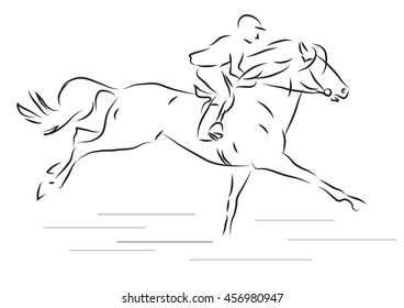 vector illustration of sketch horseman galloping on horse