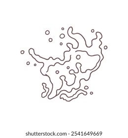 Vector illustration with sketch image of black and white water splash. Outline icon of liquid splash with drops. Abstract shape of water movement. Isolated background. Icon for design.