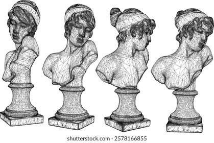 vector illustration sketch image silhouette design statue half body beautiful woman princess roman greek classic vintage ethnic europe