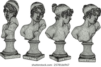 vector illustration sketch image silhouette design statue half body beautiful woman princess roman greek classic vintage ethnic europe