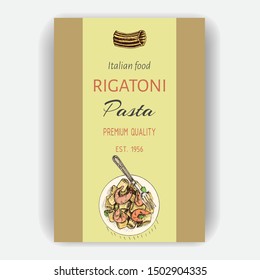 Vector illustration sketch - italian food.
Pack of pasta. Rigatoni.