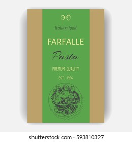 Vector illustration sketch - italian food.
Pack of pasta. Farfalle