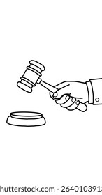 Vector illustration sketch of a judge's hand holding a gavel in court