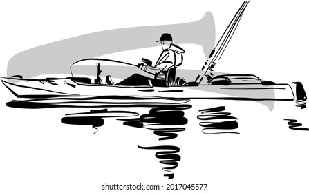 el esbozo de ilustración vectorial de la pesca de kayak