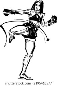 the vector illustration sketch  of kick boxing girl fighter