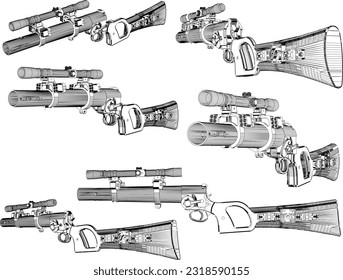 Vector illustration sketch of large caliber rifle gun cartoon