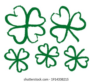 Vector illustration: Sketch line clover. Hand drawn brush shamrocks on white background. 