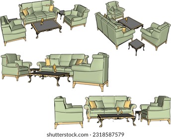 Vector illustration sketch of living room sofa chair cartoon