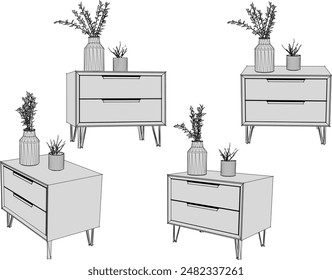 Vector illustration sketch of living room cupboard design with flower vase for home decoration