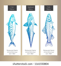 Vector illustration sketch - logo seafood. Card Menu restaurant