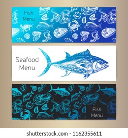 Vector illustration sketch - logo seafood. Card Menu restaurant