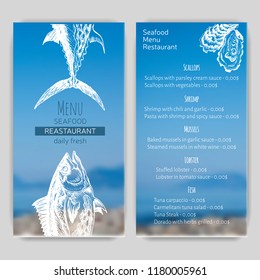 Vector illustration sketch - logo seafood. Card Menu restaurant.