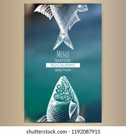 Vector illustration sketch - logo seafood. Card Menu restaurant.
