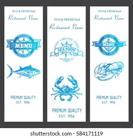 Vector illustration sketch - logo seafood. Card Menu restaurant