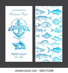 Vector illustration sketch - logo seafood. Card Menu restaurant