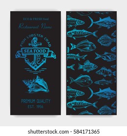 Vector illustration sketch - logo seafood. Card Menu restaurant