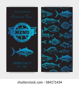 Vector illustration sketch - logo seafood. Card Menu restaurant