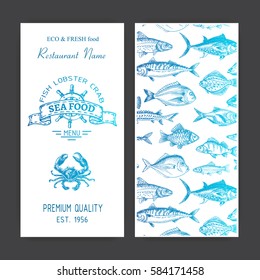 Vector illustration sketch - logo seafood. Card Menu restaurant