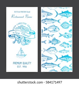 Vector illustration sketch - logo seafood. Card Menu restaurant