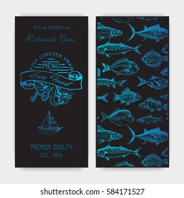 Vector illustration sketch - logo seafood. Card Menu restaurant