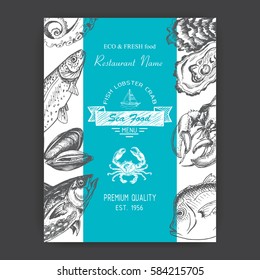 Vector illustration sketch - logo seafood. Card Menu restaurant