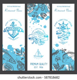 Vector illustration sketch - logo seafood. Card Menu restaurant