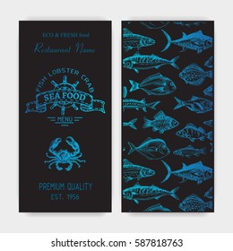 Vector illustration sketch - logo seafood. Card Menu restaurant