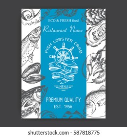 Vector illustration sketch - logo seafood. Card Menu restaurant