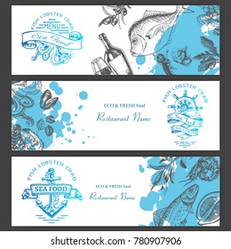 Vector illustration sketch - logo seafood. Card Menu restaurant