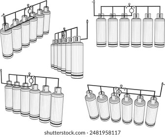 Vector illustration sketch of LPG gas detailed design drawing with pipe for small industry