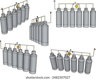 Vector illustration sketch of LPG gas detailed design drawing with pipe for small industry