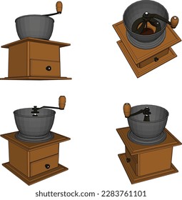Vector illustration sketch of manual coffee grinder machine cafe equipment