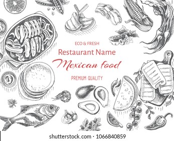 Vector illustration sketch - Mexican food. Card Menu mexican cuisine. vintage design template, banner.