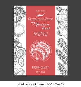 Vector illustration sketch - Mexican food.
Card Menu mexican cuisine. vintage design template, banner.