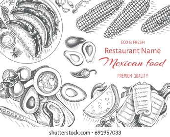 Vector illustration sketch - Mexican food. Card Menu mexican cuisine. vintage design template, banner.